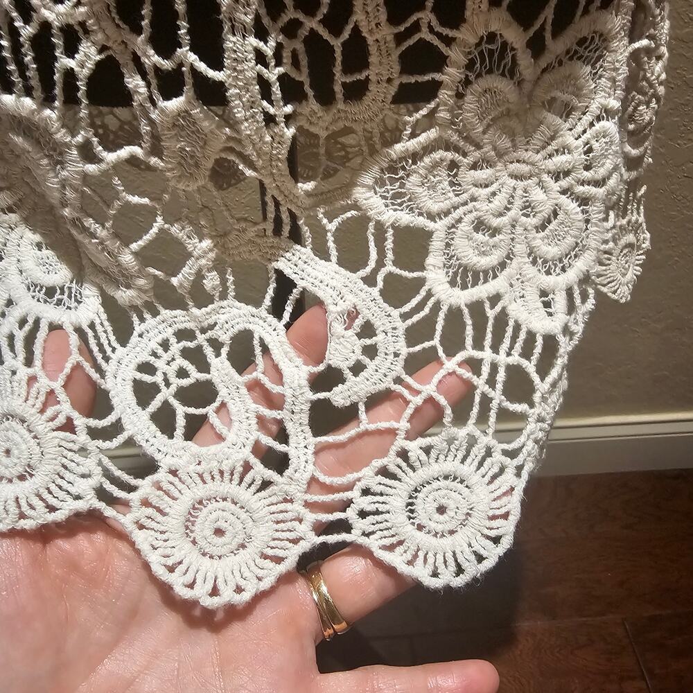 Boho Lace Overlay Top Crochet Floral Sheer Romantic Cottagecore Blouse L - Picture 6 of 8